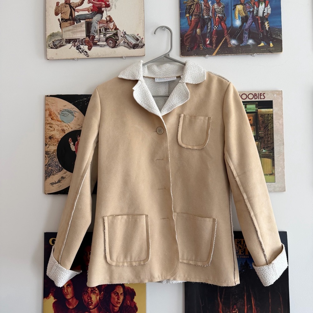 Liz Claiborne Cream Teddy Jacket with White Trim